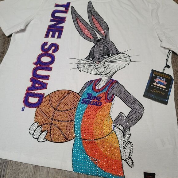 Space Jam Mens White Bunny Rhinestone Short Sleeve Crew Neck T Shirt Size Large - Picture 2 of 8